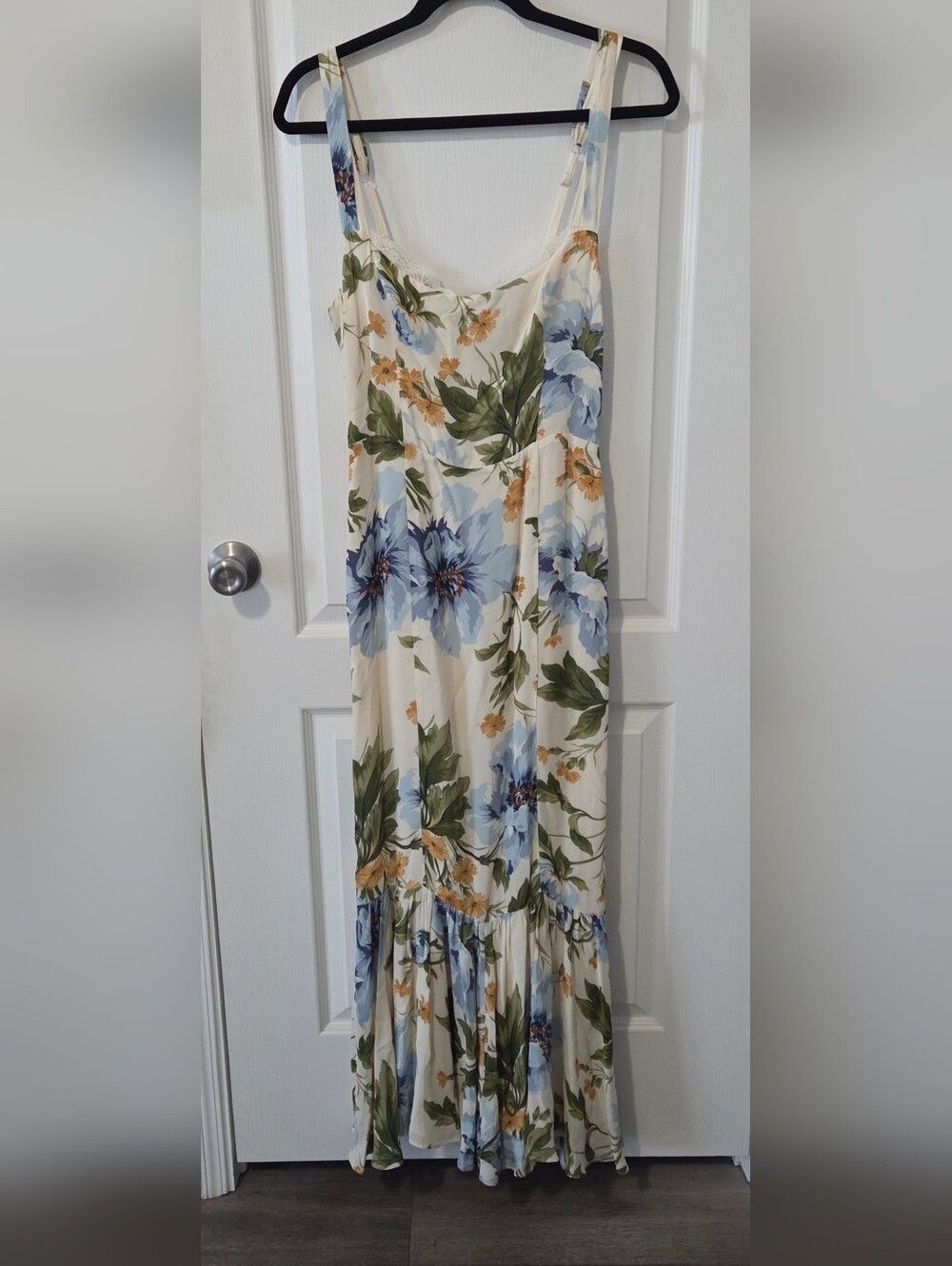 Reformation Cream Floral Maxi Dress with Blue & Olive Print - Picture 3 of 3